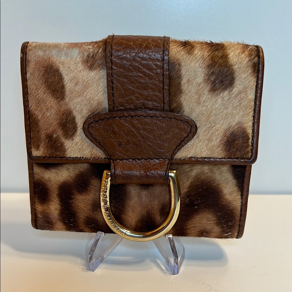 DOLCE & GABBANA  Animal Print Pony Hair Wallet with Gold Hardware